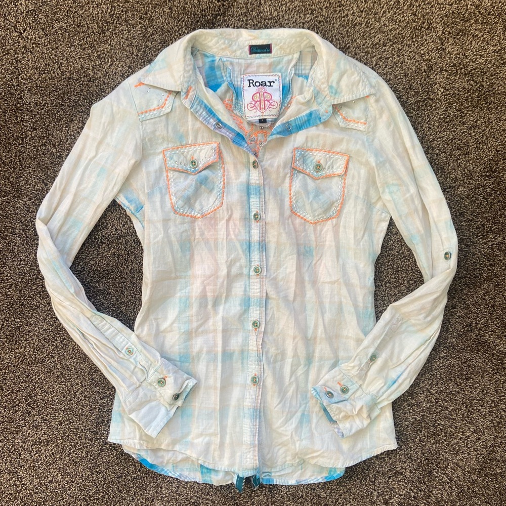 Roar Womens Spirited ll Button Down Small 100% Cotton